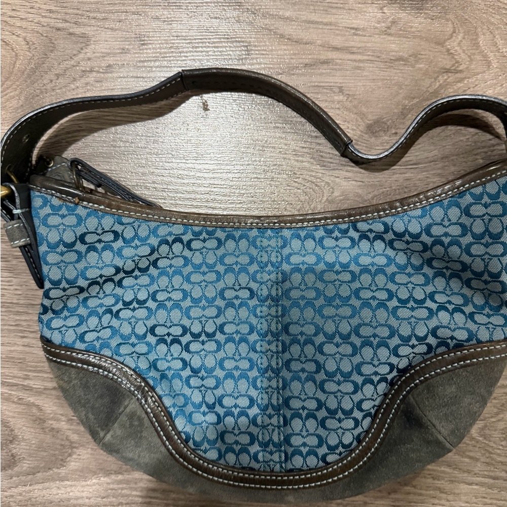 Coach Blue and Brown Hobo Bag